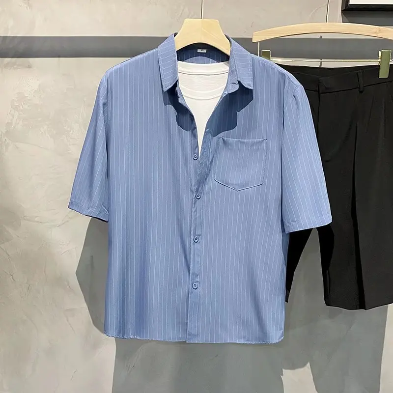 2023 Men Striped Shirt Summer New Short-Sleeved Anti-wrinkle T-shirt Fashion Casual Comfortable Male Shirt S-4XL