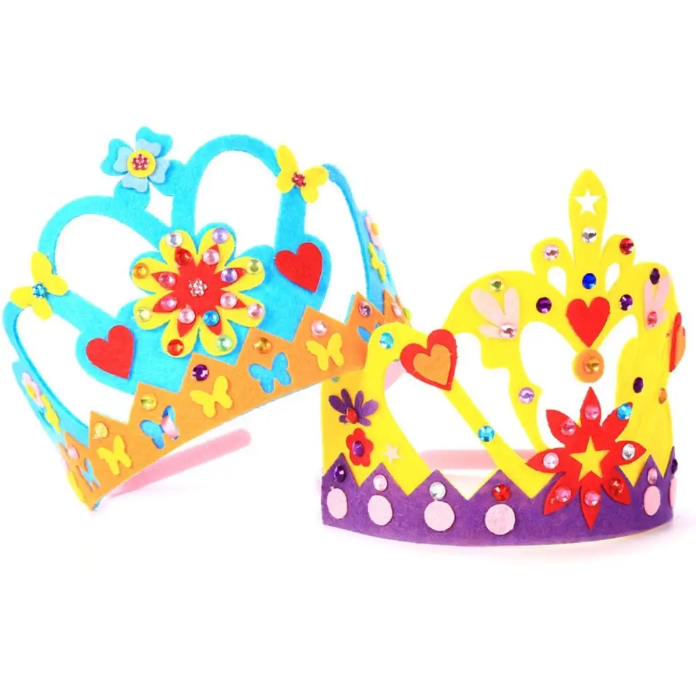 Non-woven Fabric Kids DIY Arts Hats Handicrafts Montessori Queen Crown Head Band Shiny Sticker Educational