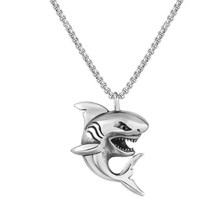 SAIYE Men's Boys and Girls Shark Fish Pendant Necklace 316 Stainless Steel Chain Fashion Jewelry Titanium Steel Wholesale