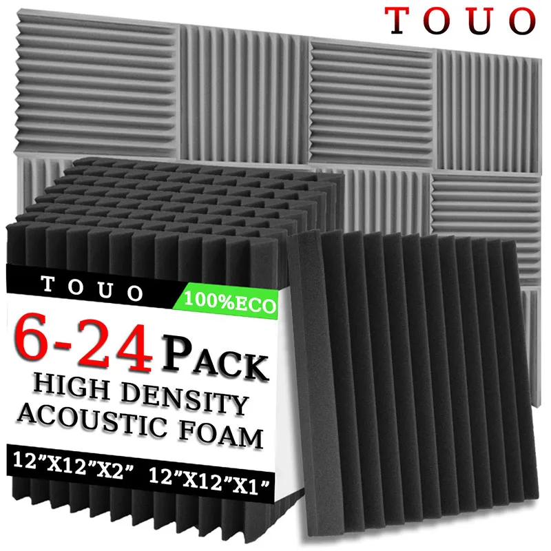 

TOUO 6/12/24 Pcs High Density Acoustic Foam Studio Wall Soundproofing Soundproof Foam Acoustic Treatment Door Sound Proof