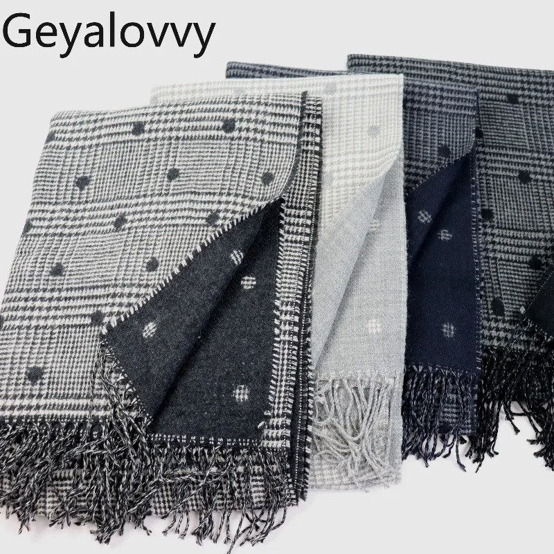

Женский шарф с кисточками в британском стиле, двусторонний клетчатый шарф в горошек, имитация акрила, кашемира, зимний теплый дорожный шарф