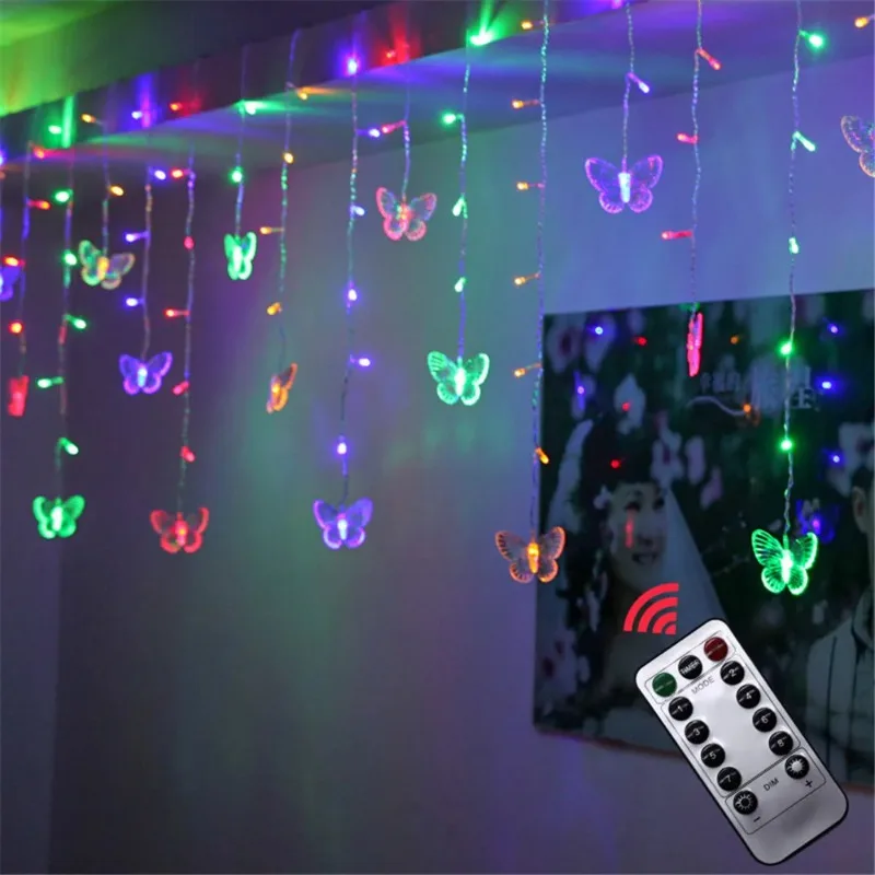 Battery USB Powered Butterfly Icicle Fairy Curtain String Light Indoor Outdoor Garden Christmas Wedding Party Decoration Lamp