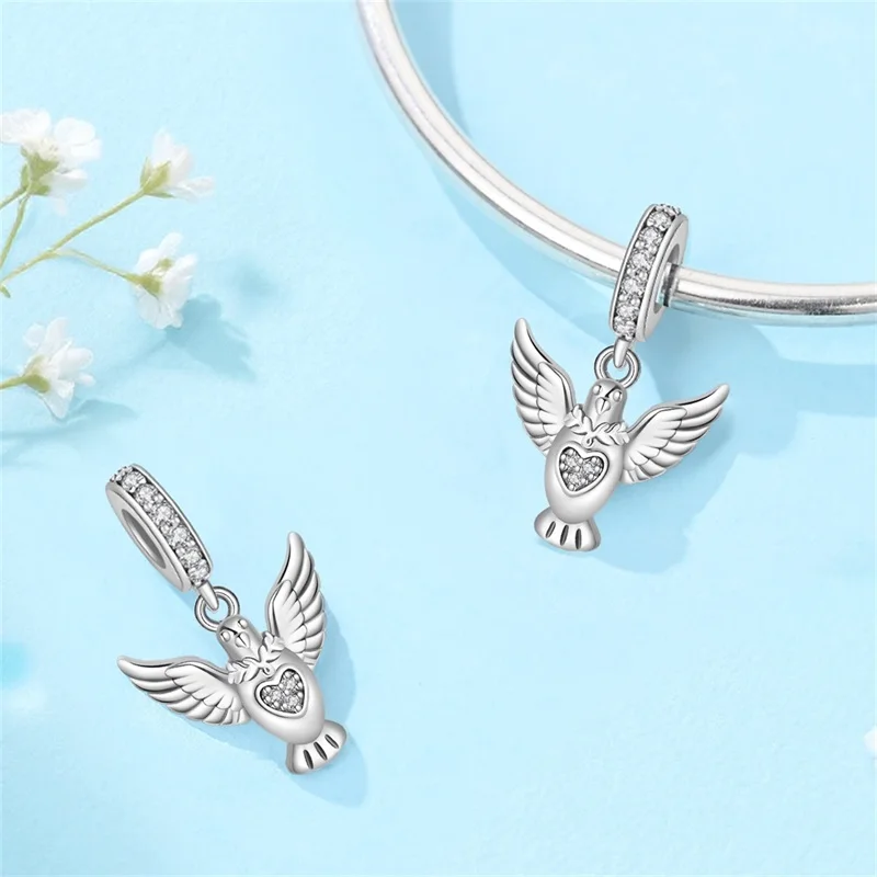 925 Sterling Silver Praying Hand Charms Pendant Virgin Mary Peace Dove Zircon Pendant Beads For Women DIY Bracelet Jewelry Gift