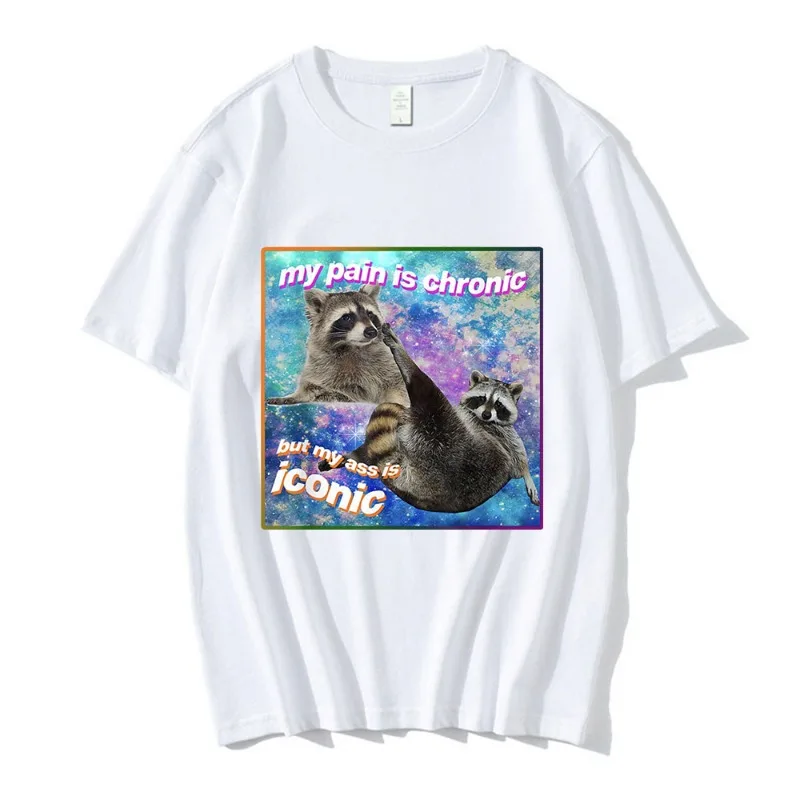My Pain Is Chronic But My Ass Is Iconic Meme TShirt Raccoon Tanuki Opossums Graphic T-shirt Casual Short Sleeve T-shirts Y2K Top