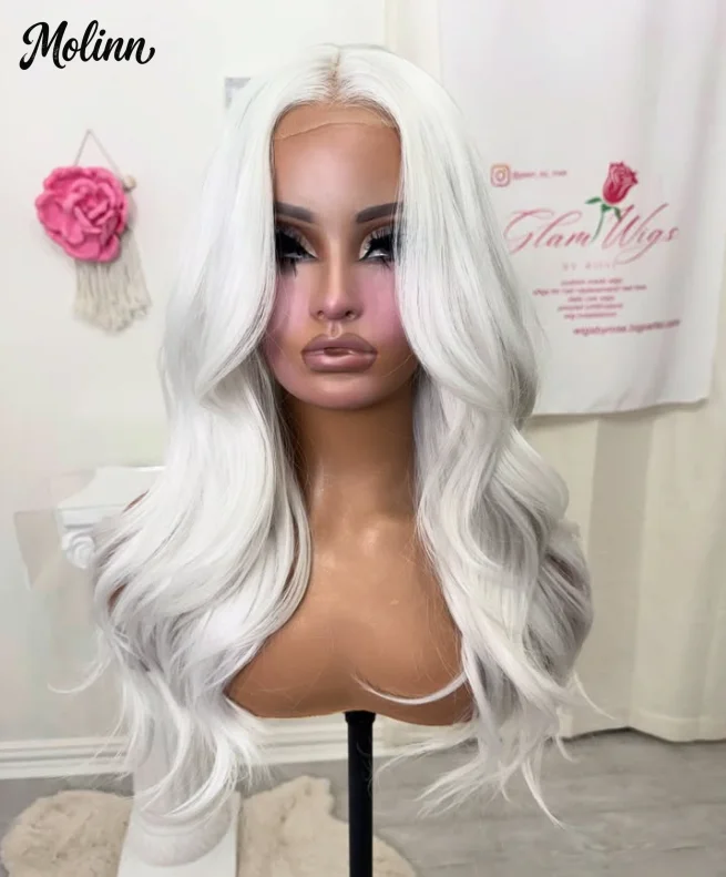 Platinum White Wig 13x4 HD Body Wave Lace Front Wigs Pre Plucked Glueless Synthetic Heat Resistant Tiny Knots peluca Cosplay