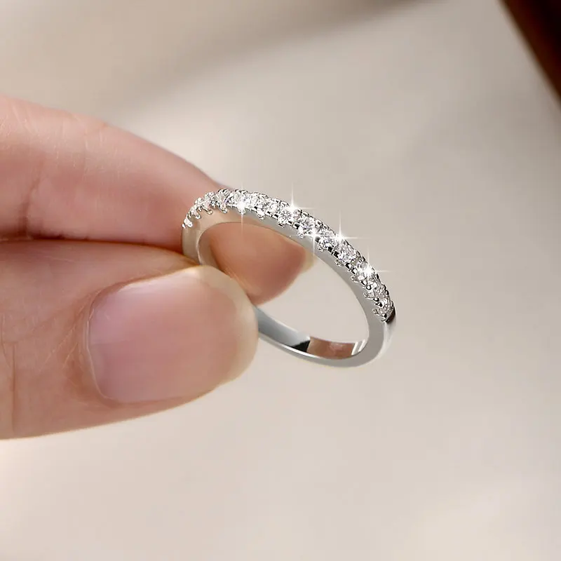Lnngy zertifizierter 2 mm Moissanit-Halb-Eternity-Ring, 14 Karat Gold gefüllt, stapelbare Verlobungsringe für Frauen, Ehering, Schmuck, Geschenk – Detail 14