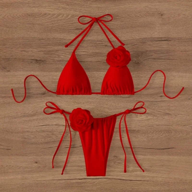 

New Style 3D Floral Women's Swimsuit Two-Piece Bikini Beach Vacation Bikini Swimsuit