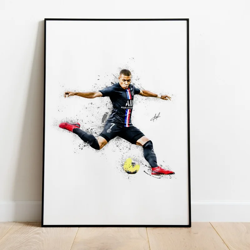 Abstract Watercolor Athlete Poster Print Lionel Messi Mbappé and Neymar Canvas Painting Wall Art for Living Room Home Decor