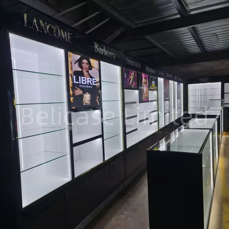 

custom.Perfume Shop Glass Showcase Decoration Cosmetic Display Cabinet with Lighting Perfume Retail Store Interior Design