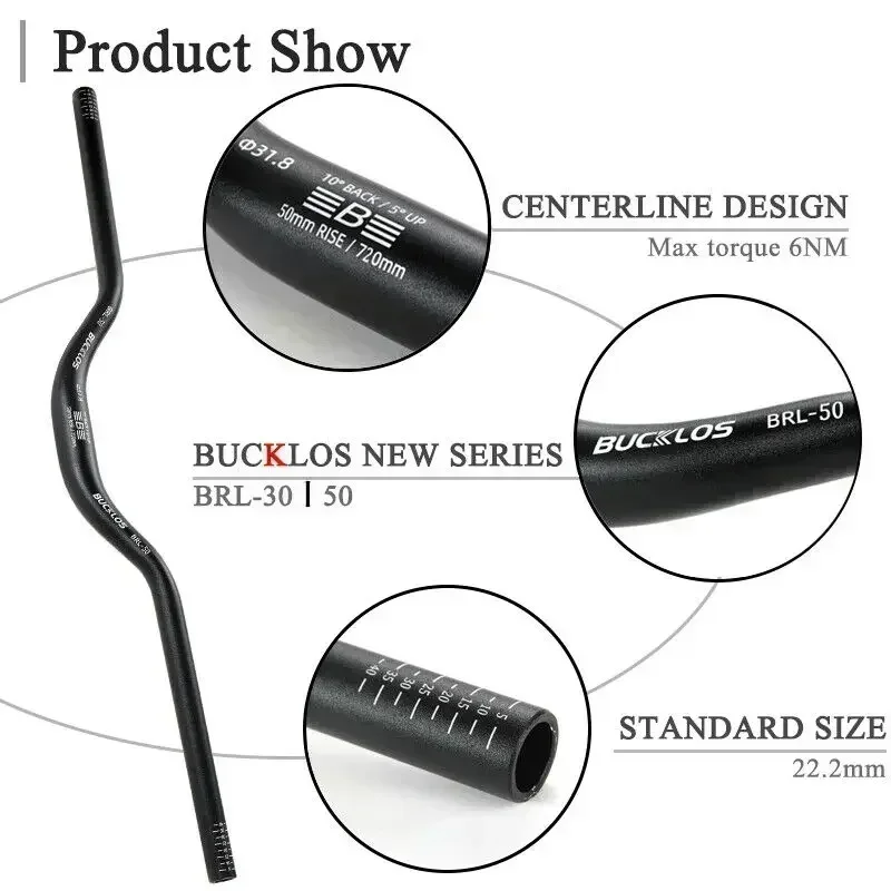 BUCKLOS Mountain Bike Handlebar 31.8mm 25.4mm Bicycle Riser Bar 620/660/720/780mm Aluminum Alloy MTB Cycling Parts