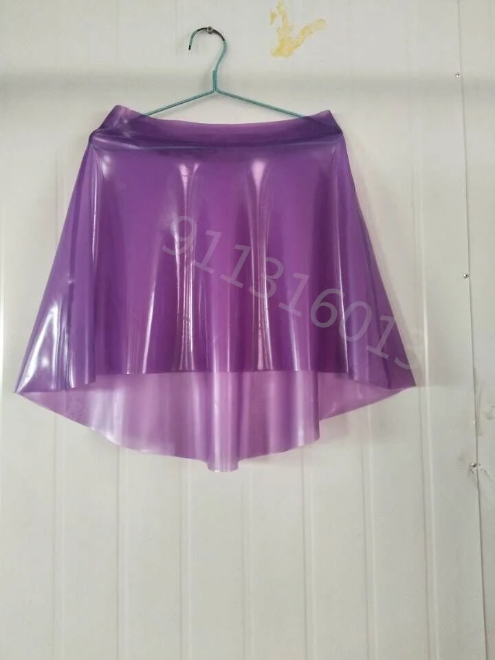 

Natural Latex Mini Skirts Rubber Latex Short Dress 0.4mm Latex Lady Skirts Women Purple Sexy Cute Short Dress Size