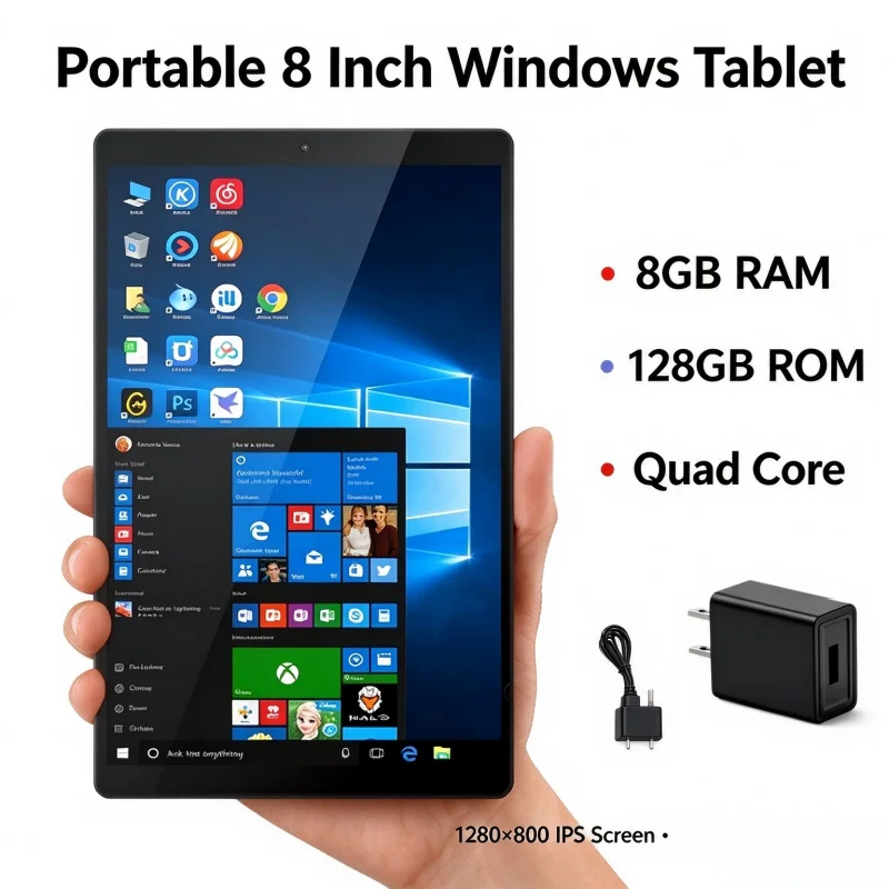 8인치, 8GB RAM, 128GB ROM, AR2, Windows 10 태블릿, 1280*800 해상도, IPS 화면, Z8300 쿼드 코어 프로세서, Intel HD 그래픽, 듀얼 카메라