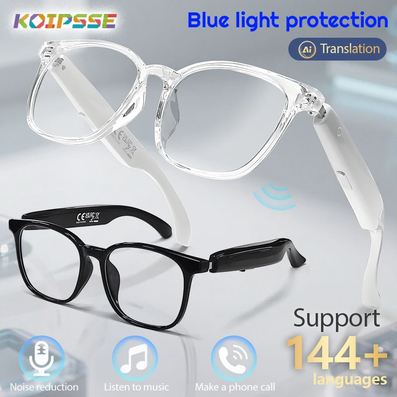 

KOIPSSE Беспроводной интеллектуальный аудиоперевод с искусственным интеллектом, очки, микрофонный динамик, голосовой помощник с искусственным интеллектом, совместимый с iOS/Android