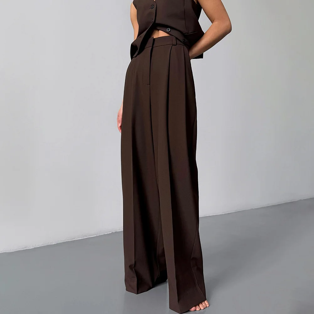Fashion Loose Gray Office Women Pants Casual High Waist Wide Pants Elegant Classic Full Length Trousers Female Clothing
