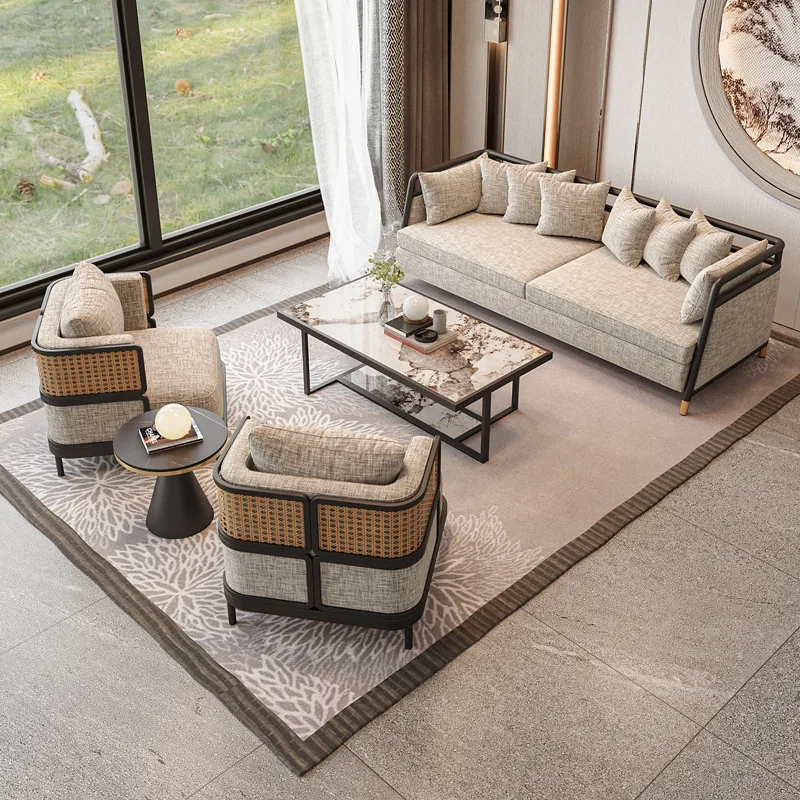 

New Chinese-style office sofa coffee table combination single chair sales office single chair negotiation reception