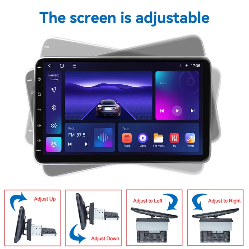 10inch 1/2din Adjustable Screen Carplay Android Car Audio Radio With WiFi BT Universal Car Multimedia Player