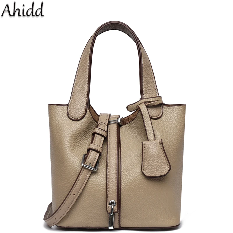 

Ladies Bucket Bag Genuine Leather Handbags High Quality Cowhide Crossbody Messenger Bags Designer Fashion Small Shoulder Bag