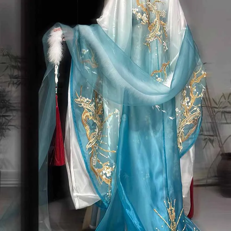 Cinese Intrattenimento Musiche E Canzoni Uomini di Carnevale di Halloween Costume Cosplay Blu e Giallo Gradiente Ricamato Intrattenimento Musiche E Canzoni Tang Abiti Plus Size Per Le Donne