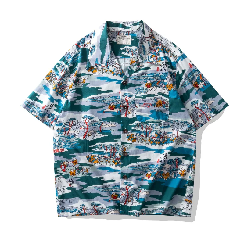 OKONKWO Hawaiian shirt Cuban pilot style flower shirt Hawaiian shirt Alohashir