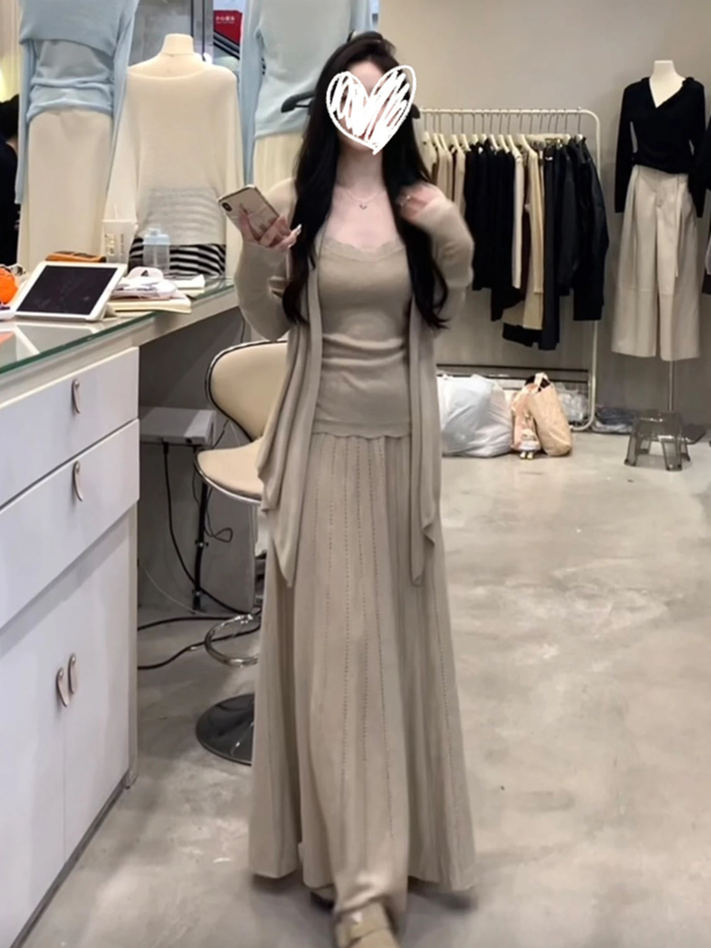 

2026 New Knitted Cardigan Strap Dr Set Women's Autumn Winter Ele Beautiful Tee-piece Set Sweet Japanese Sle High W...