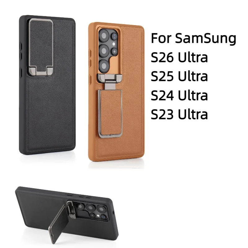

For Samsung Galaxy S26 Ultra Back Stand Holder Business Cover for Samsung S23 24 S25 Ultra Camera Lens Flip Kickstand Phone Case