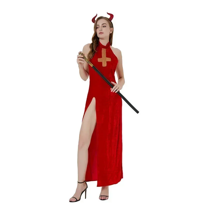 

New Halloween Women Cosplay Witch Costumes Red Devil Dress