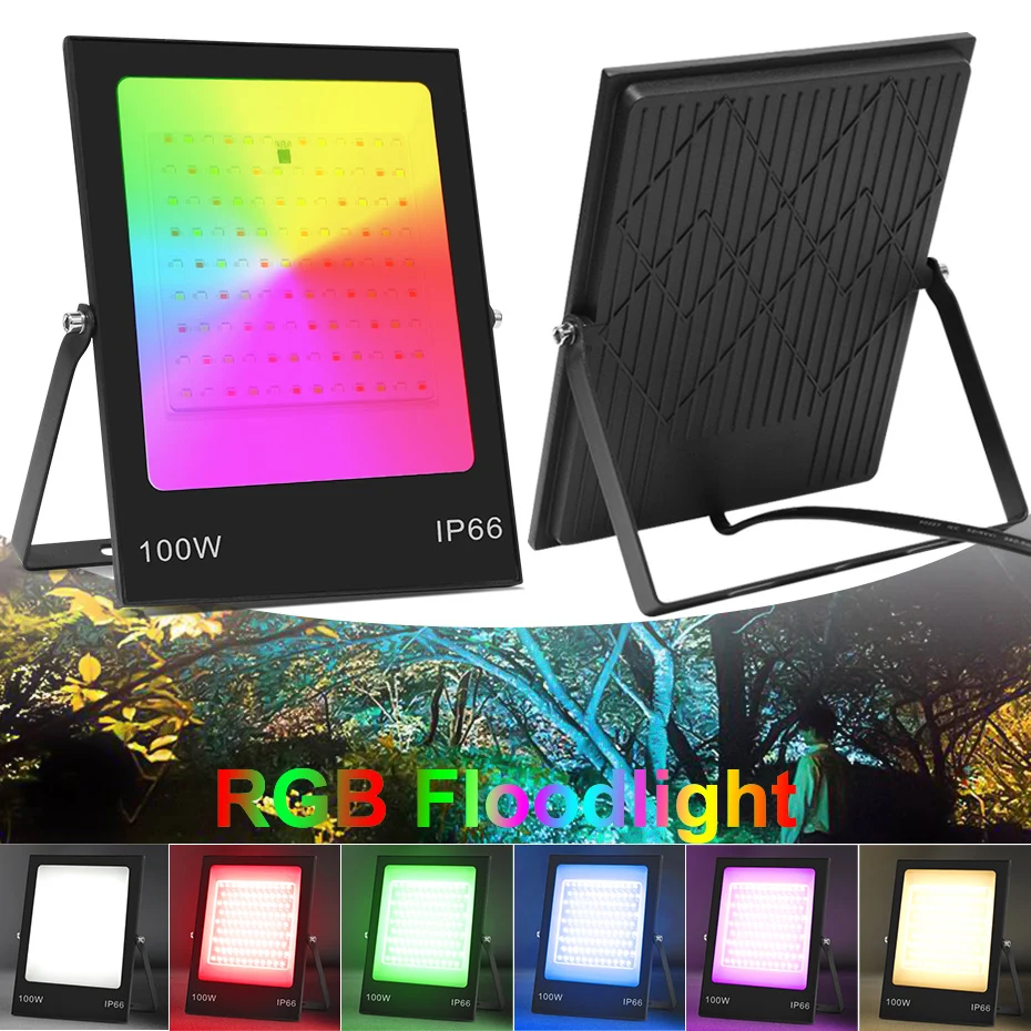 Ultra Thin RGB Led Floodlight Remote Control 30W 50W 100W 200W 220V 2835 Reflector Spotlight IP66 for Outdoor Projector Lighting