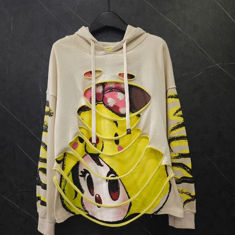 2025 automne industrie lourde nouveau chapeau fille faux deux pièces conception sweat à capuche femmes ample décontracté polyvalent haut à capuche manteau