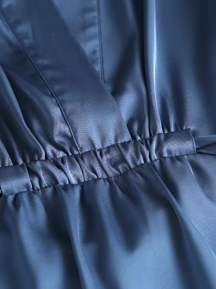 Moda outono: vestido midi de cetim elegante de manga comprida para mulheres, ideal para uso de escritório com design slash