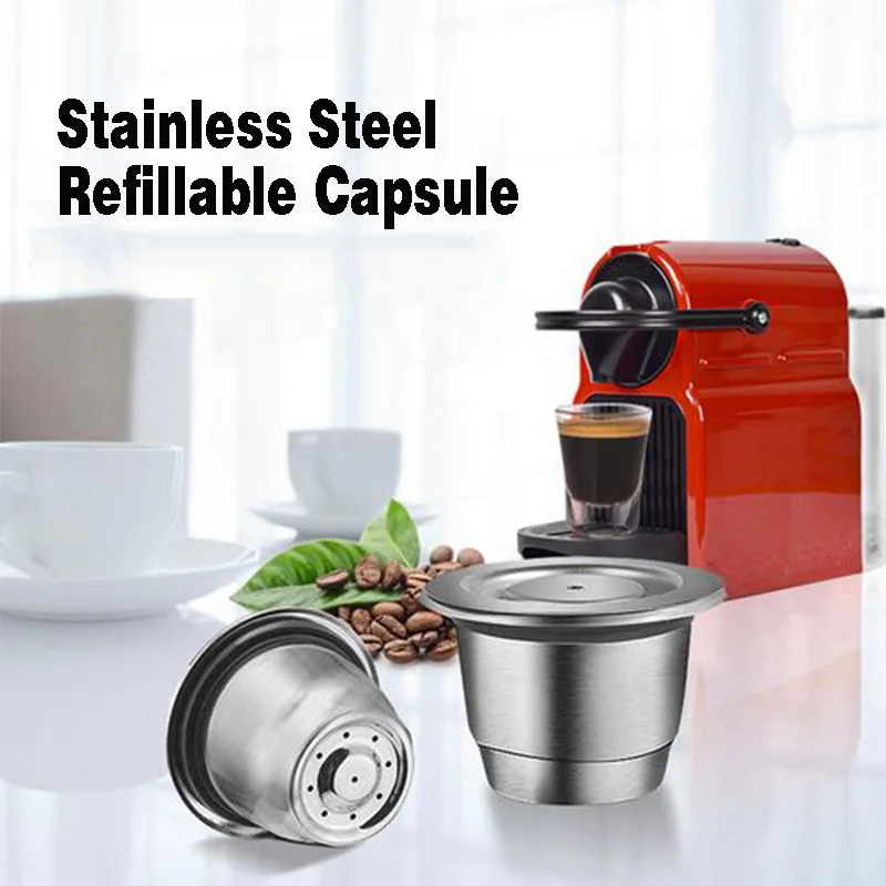 

Refillable Stainless Steel Coffee Capsule Set Eco-Friendly Dosing Reusable Nespresso DIY Cafe Pod Filter Cup Accessories