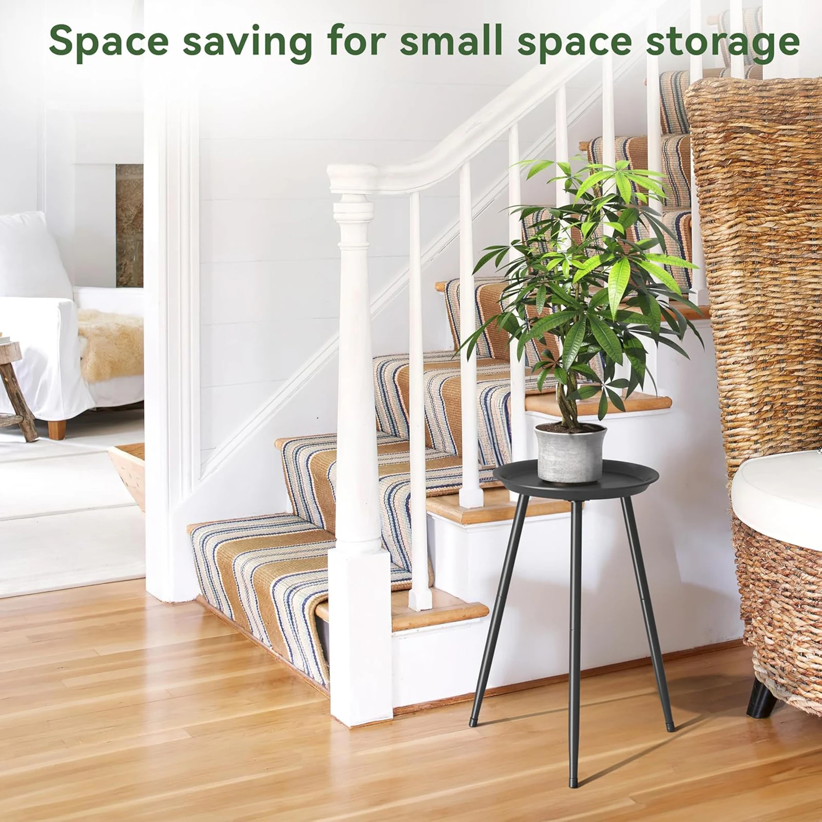 

53cm Iron Plant Stand Single Tier Round Side Table for Indoor Living Room with Quick Assembly and Mid-Century Modern Design