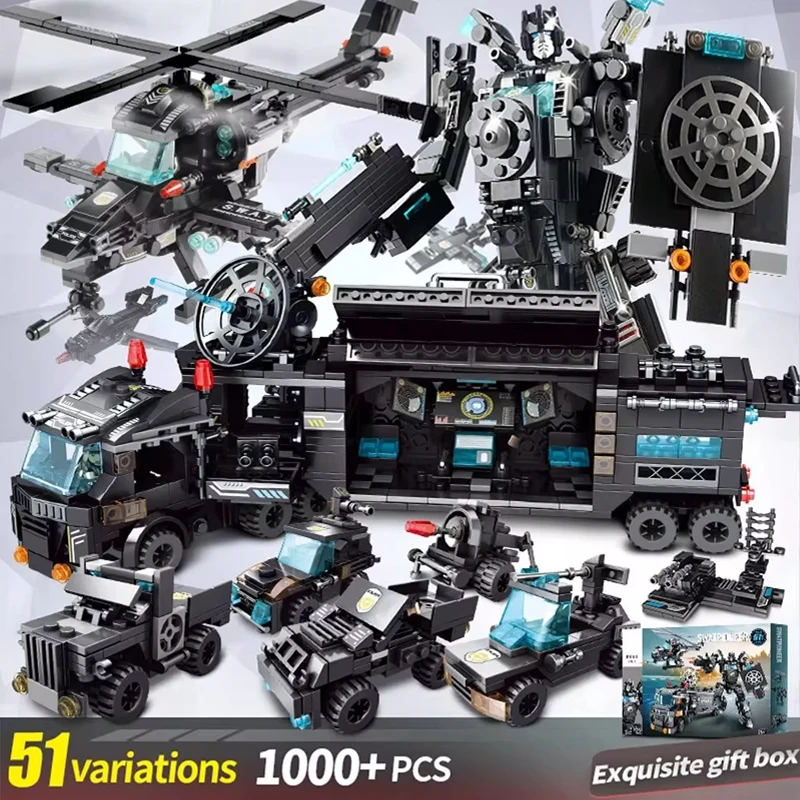 Stazione di polizia cittadina Building Blocks Set Quartier generale per auto Camion SWAT Figura WW2 Kit di mattoni militari Giocattoli per bambini