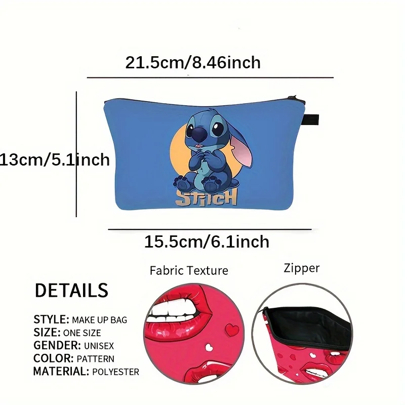 Disney Stitch Bag Cartoon Anime Stitch Pattern Zipper Fashion Kawaii Large Capacity Portable Storage Cosmetic Bag