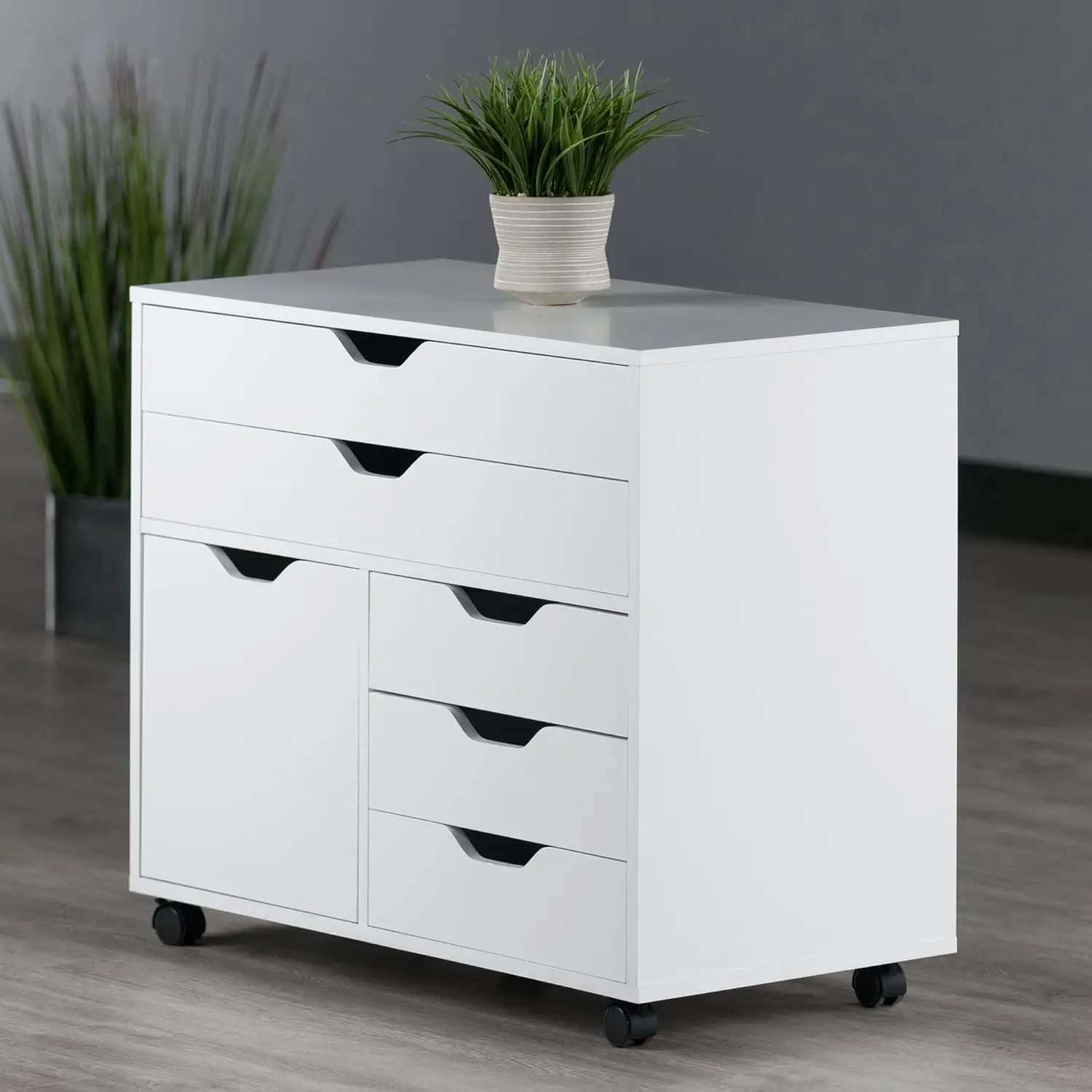 Halifax Storage Mobile Cabinets, 1 Door, 3 Drawers, 2 Wide Drawers, for Home Office, White