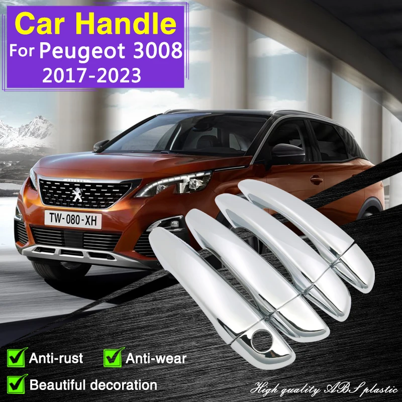 for Peugeot 3008 MK2 P84E 2017 2018 2019 2020 2021 2022 2023 Chrome Door Handle Cover Car Accessories Stickers Rustproof Catch