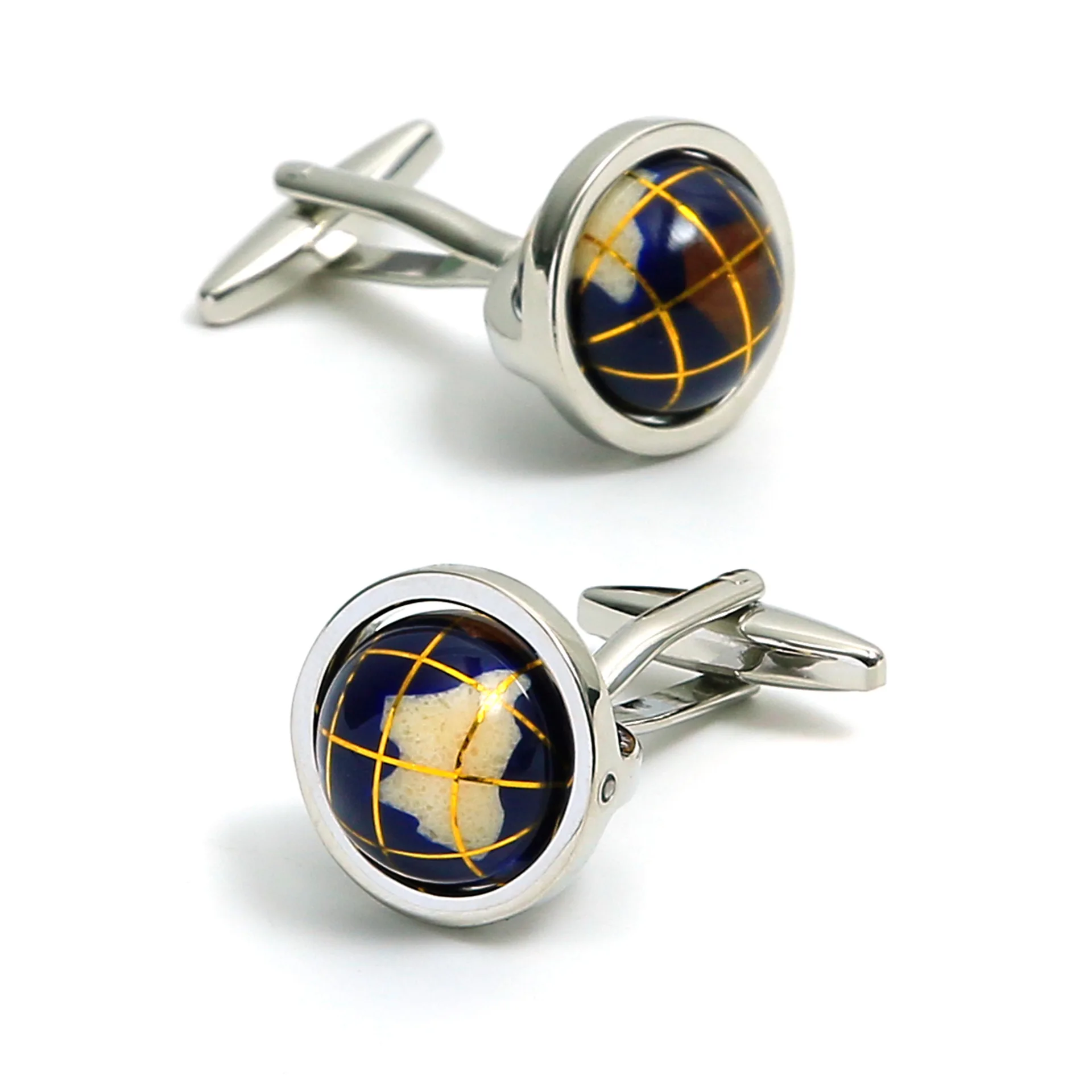 

Men's Globe Cufflinks Quality Brass Material Blue Color World Map Design Cuff Links Wholesale & Retail