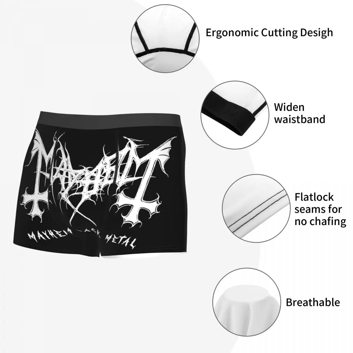 Men\'s Mayhem Black Metal Band Boxer Shorts Panties Soft Underwear Homme Sexy Plus Size Underpants