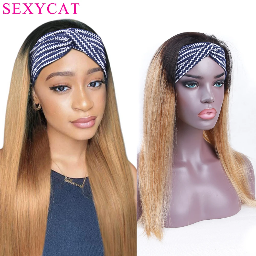 

1B/27 Headband Wigs Human Hair None Lace Front Wigs Straight Glueless Machine Made Headband Human Hair Wigs Brazilian Virgin