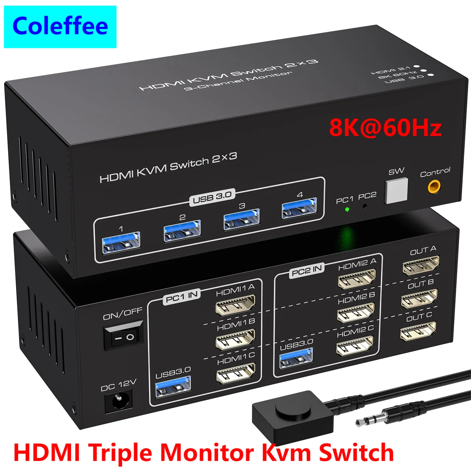 

8K@60Hz Triple HDMI USB 3.0 KVM Switch 3 Monitors 2 Computers 4K 120Hz 2x3 Triple 4 USB Port Monitor KVM Keyboard Mouse Switcher