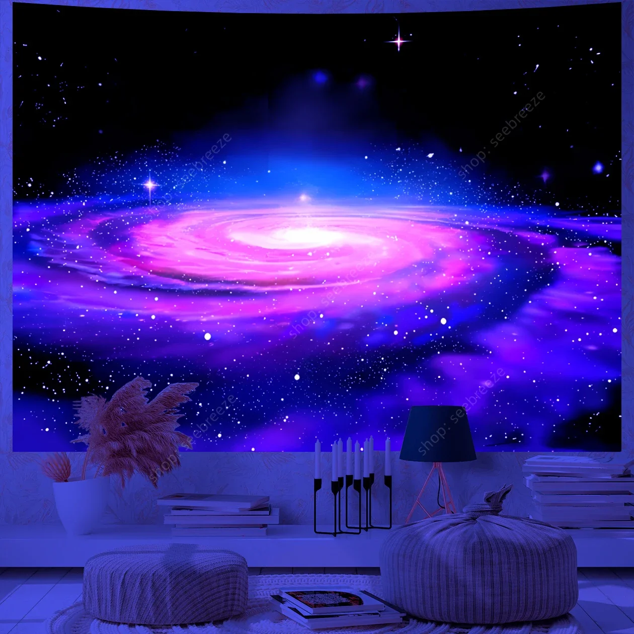 Psychedelic Galaxy UV Reactive Tapestry Universe Planet Starry Sky Tapestry Wall Hanging for Room Decor Aesthetic Ceiling Decor