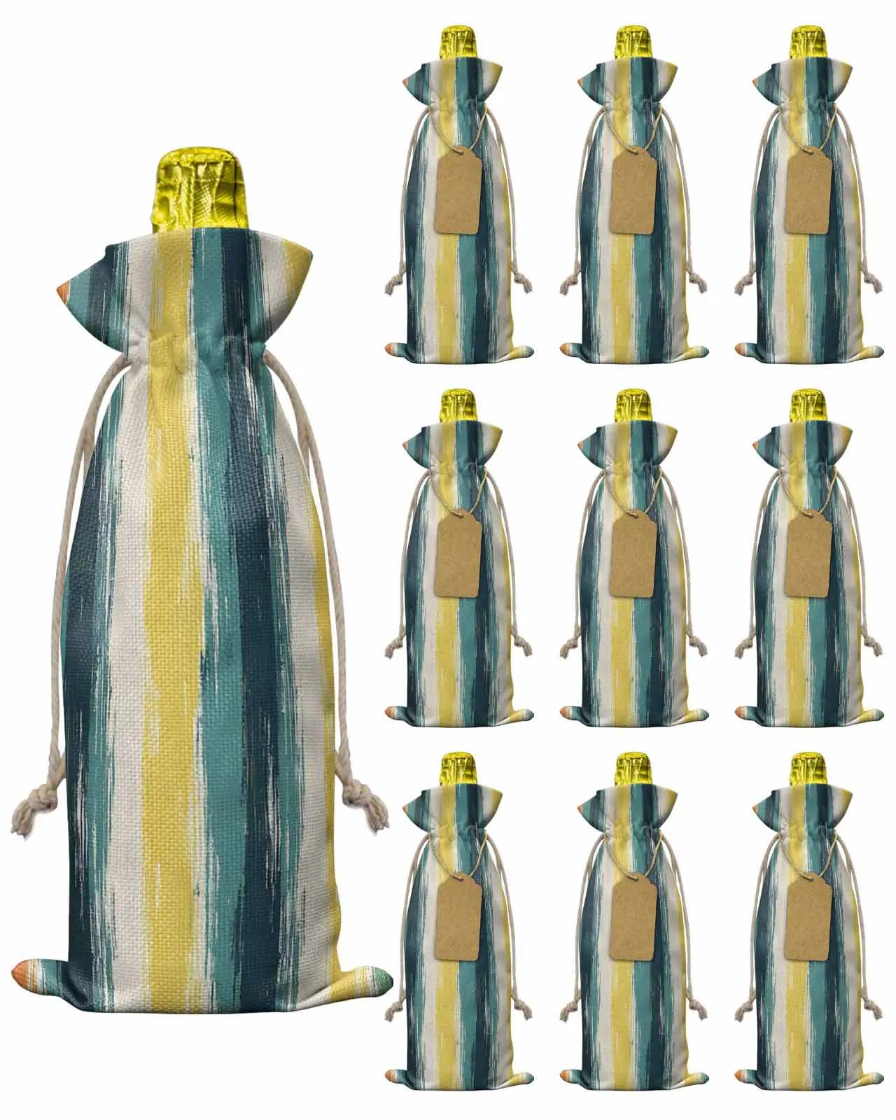 

10pcs Wine Bottle Covers Abstract Multicolored Line Wine Holder Carrier Packaging Bag Wedding Party Decor Gift