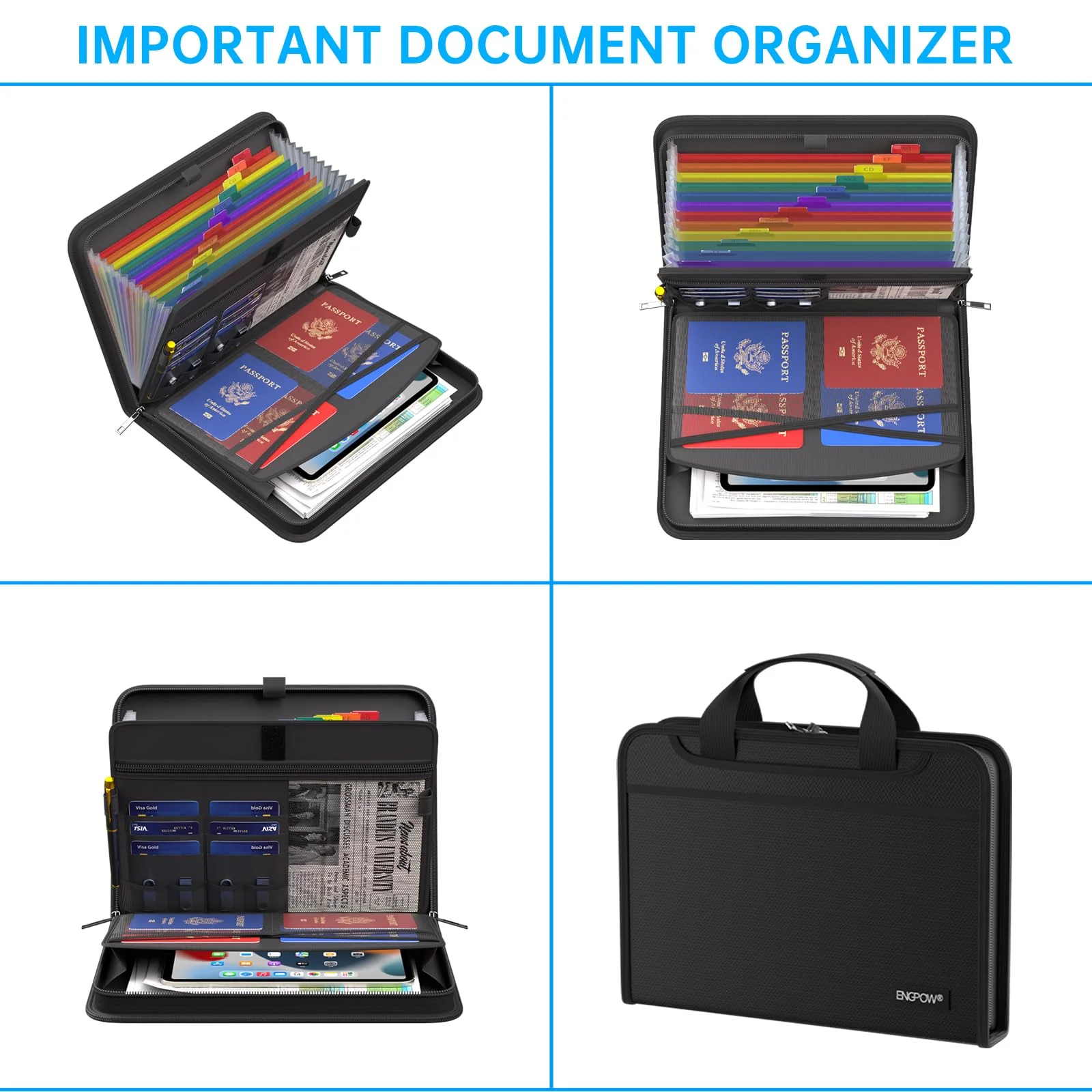 Portable Accordion File Organizer,Fireproof Expanding File Folder with Multi Pockets,13 Colorful Pockets Document Organizer