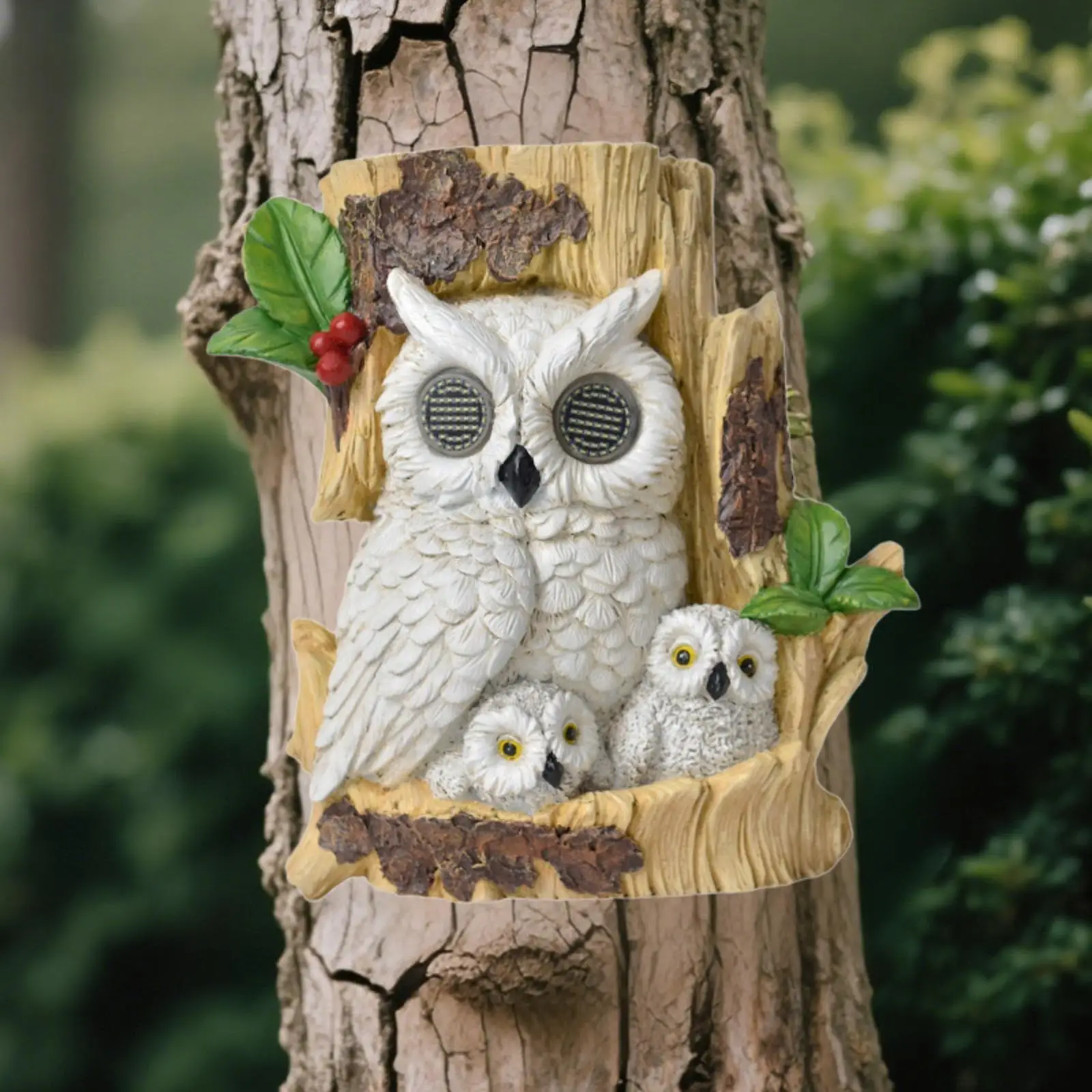 

Garden Owl Solar Light Statue Craft Resin Sculpture with Realistic Eye Movement, Animal Figurine for Yard, Outside, Courtyard