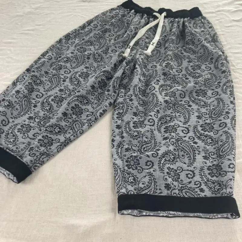 Spring Summer Drawstring Waist Loose Ankle-length Women Pants Vintage Floral Print Cotton Linen Harem Pants Good Quality TM56
