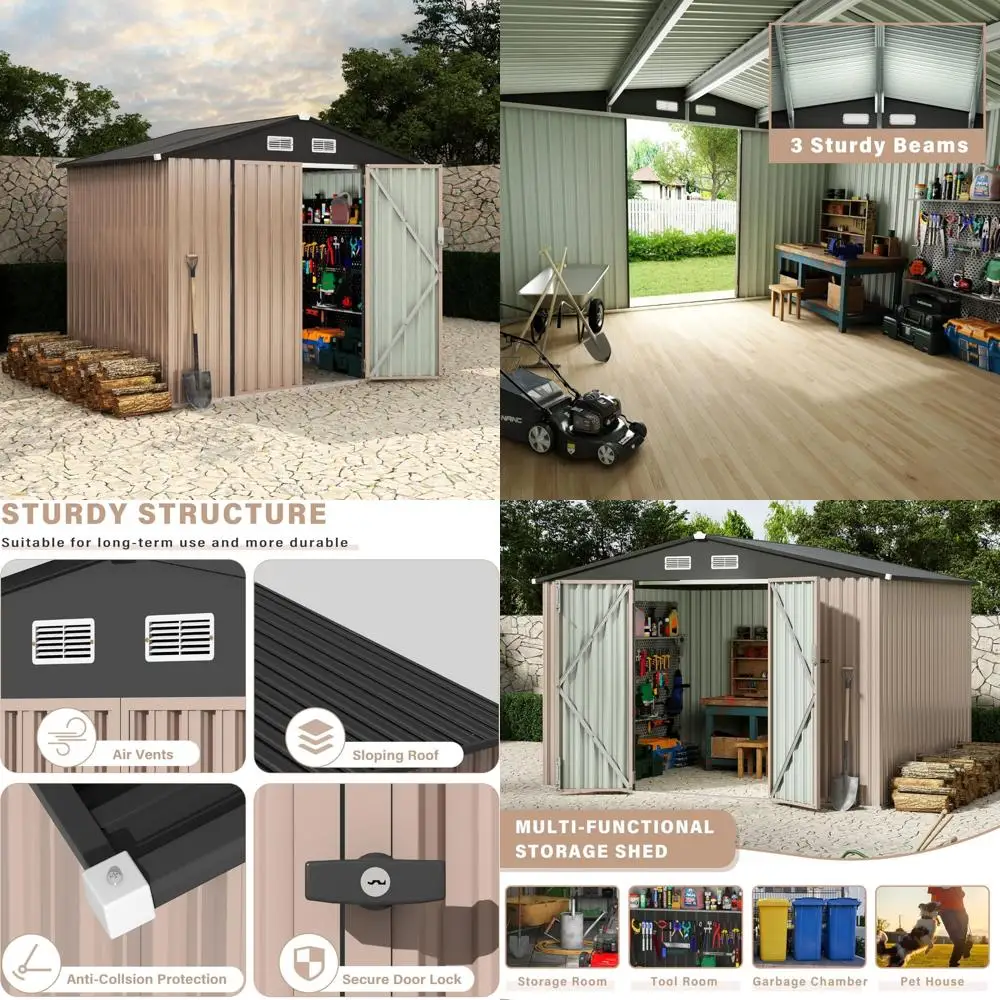

Outdoor Metal Storage Sheds 6x8 FT, Garden Shed Kits with Lockable Doors, Utility Sheds for Tools and Equipment