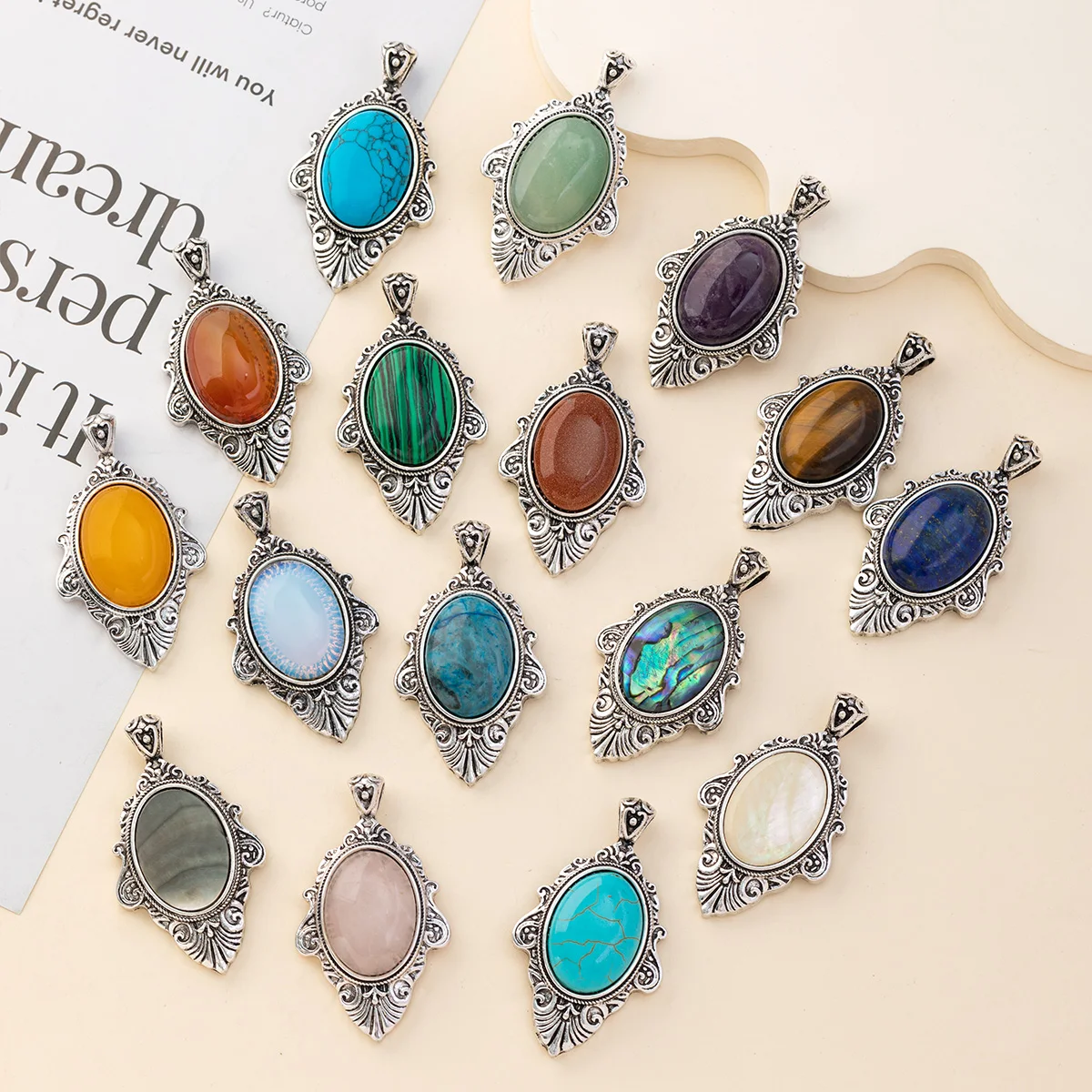 Exquisite Natural Stone Pendant Charms Natural Amethyst Green Aventurine Pendant for Women Jewelry Making DIY Necklace 55x30mm