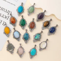 Exquisite Natural Stone Pendant Charms Natural Amethyst Green Aventurine Pendant for Women Jewelry Making DIY Necklace 55x30mm