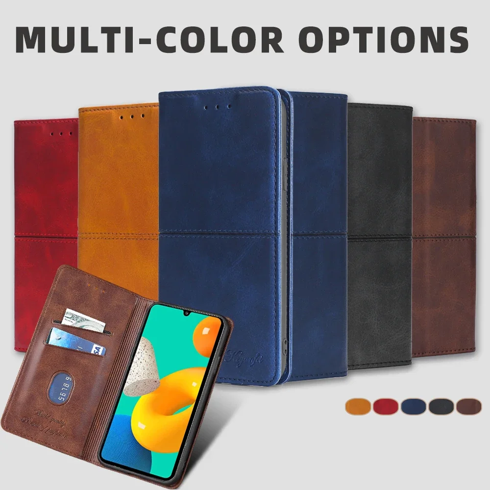 Logo embossed Retro Card Cover for Samsung Galaxy M52 M12 M51 M31S M31 Prime M22 M21 M21S Magnetic Book Style Case