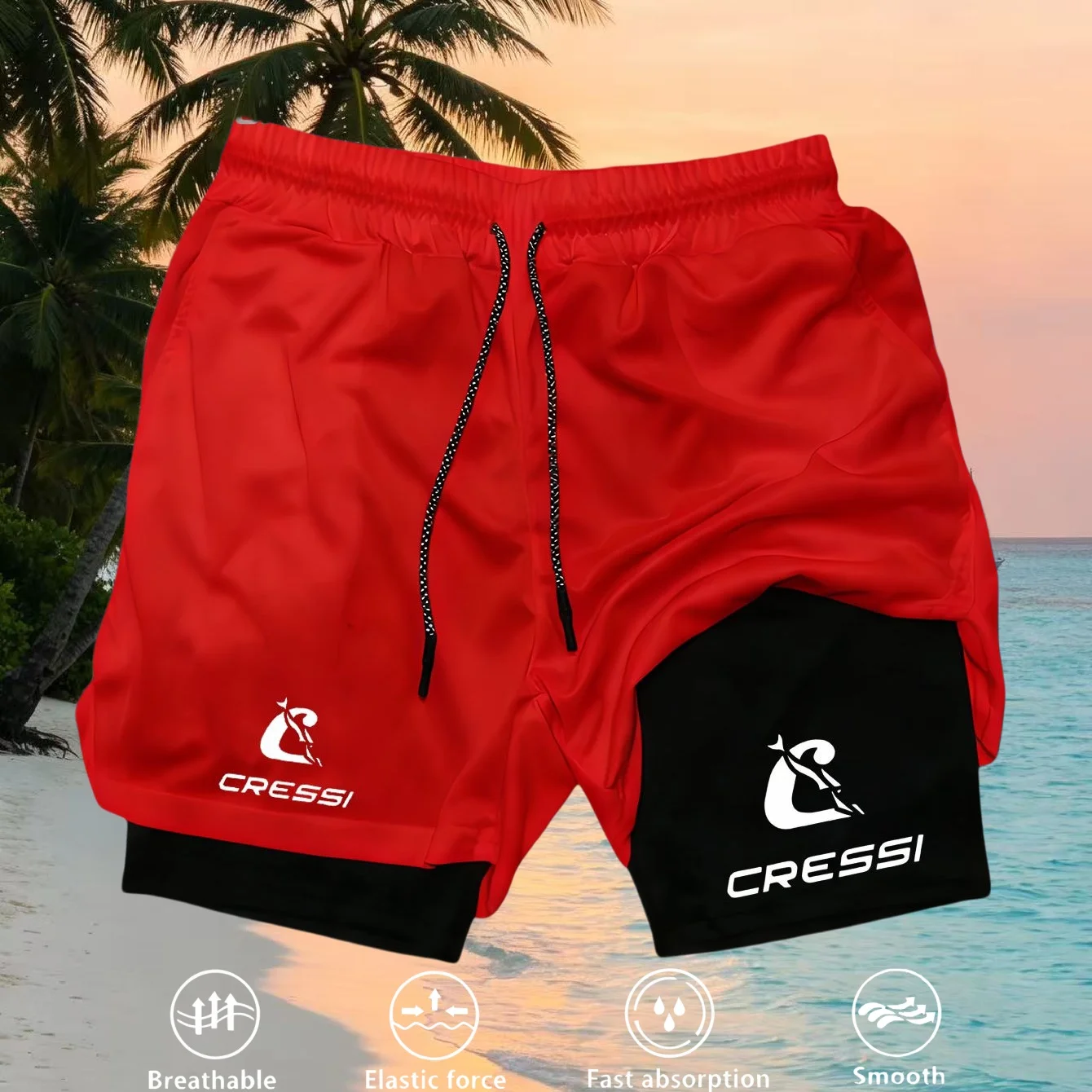 Atmungsaktive, schnelltrocknende 2-in-1-Shorts für Herren, doppellagig, für Fitness, Workout, Laufen, Outdoor, Strand und Sport. – Detail 9