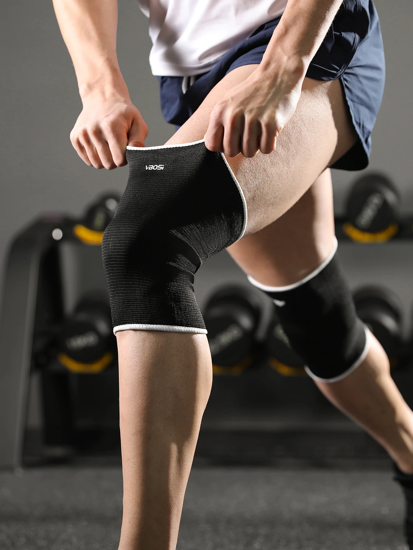 1 Paar VBOSI elastische Kniestützhülsen zum Laufen, Basketball, für Männer und Frauen – Detail 8